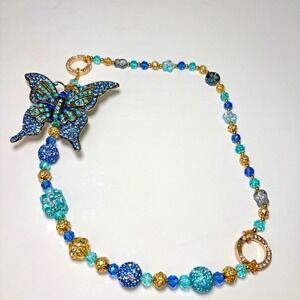 Boutique Blue Crystal Butterfly Bag Charm Large Y2K Beaded Purse Accessory Gold